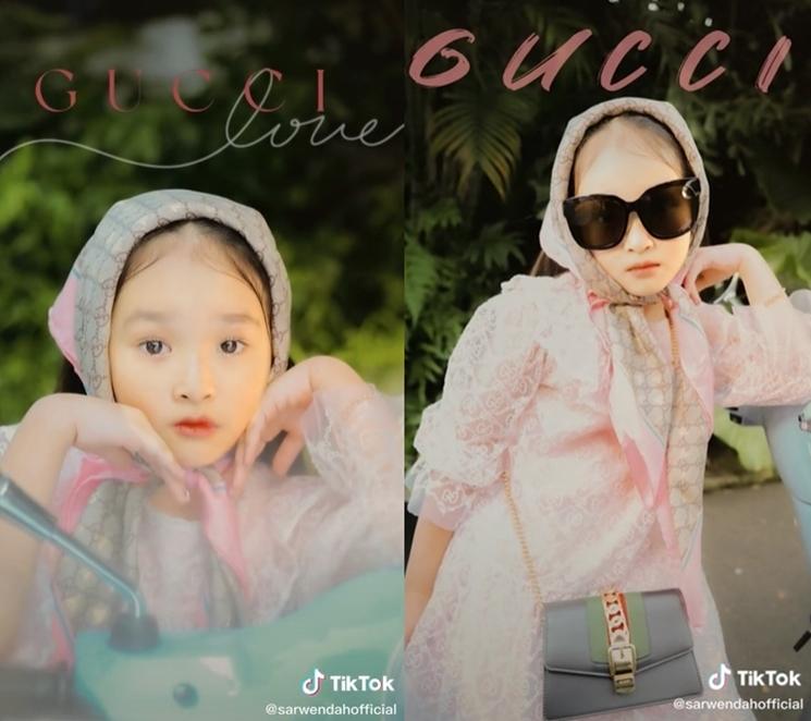 Thalia Putri Onsu ikut Gucci Model Challenge. (TikTok/@sarwendahofficial)