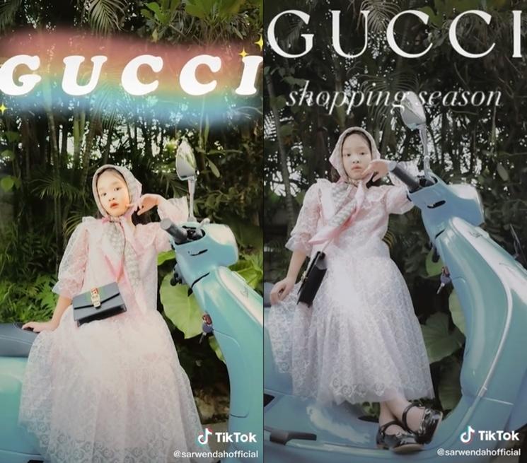 Thalia Putri Onsu ikut Gucci Model Challenge. (TikTok/@sarwendahofficial)