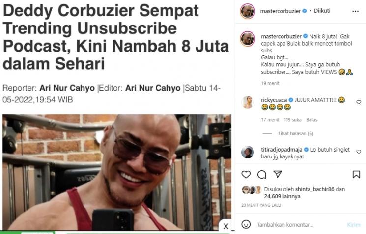 Deddy Corbuzier. (Instagram/mastercorbuzier)