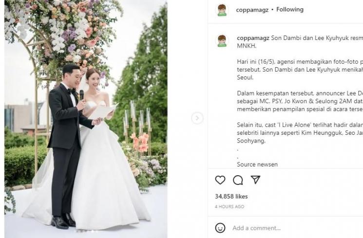 Foto pernikahan Son Dambi dan Lee Kyuhyuk (instagram.com)