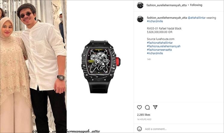 Harga jam tangan Atta Halilintar. (Instagram/@fashion_aureliehermansyah_atta)