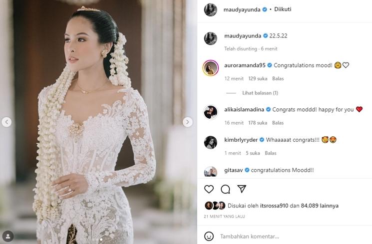 Maudy Ayunda Diduga Menikah. (Instagram/maudyayunda)