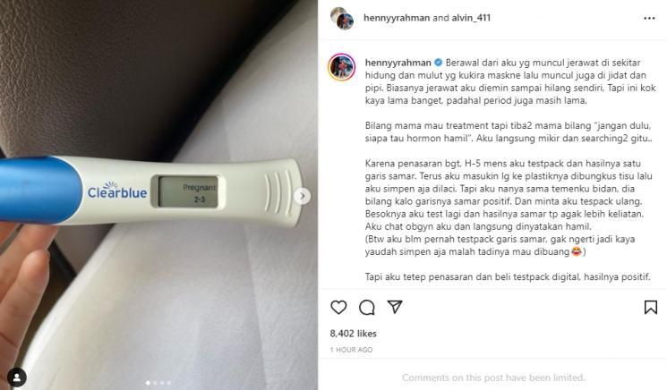 Alvin Faiz mengabarkan Henny Rahman hamil. (Instagram/alvin_411/hennyyrahman)