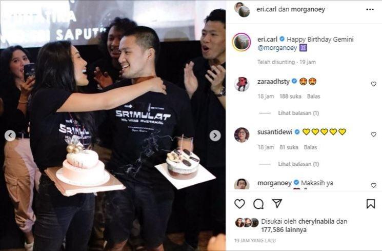 Morgan Oey dapat kejutan ulang tahun dari Erika Carlina. (Instagram/@eri.carl)