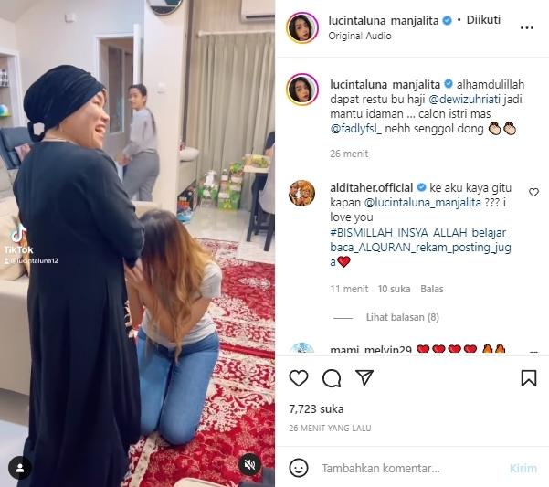 Lucinta Luna minta restu lamar Fadly Faisal. (Instagram/@lucintaluna_manjalita)
