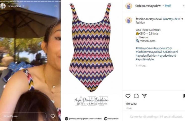 Harga Outfit Ayu Dewi saat Liburan di Bali (instagram/@fashion.mrsayudewi)