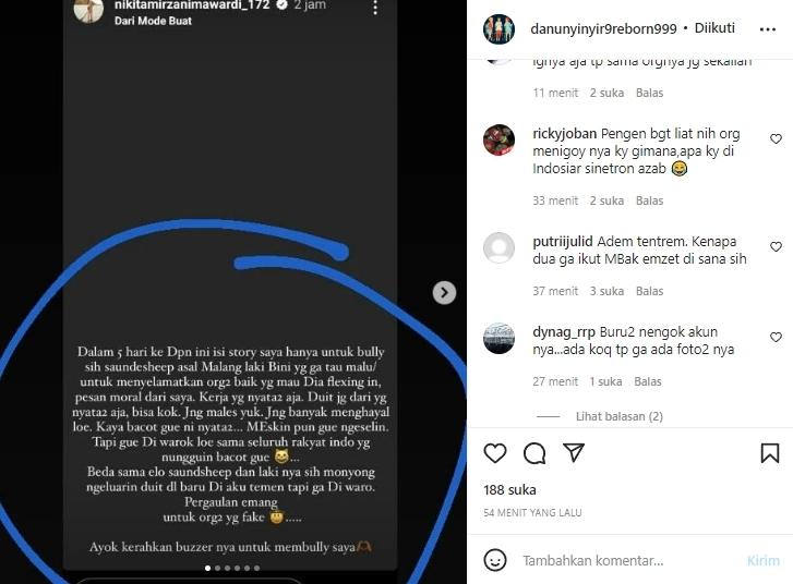 Unggahan Nikita Mirzani sebelum Instagram miliknya hilang. (Instagram/@danunyinyir9reborn999)