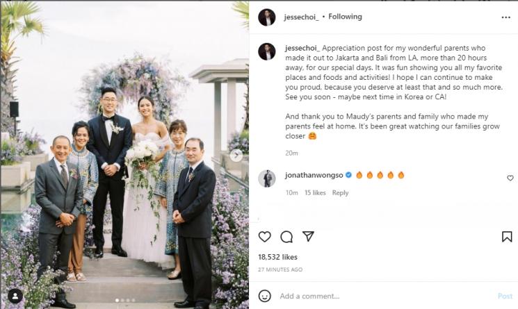 Paras mertua Maudy Ayunda terkuak. (Instagram/jessechoi_)
