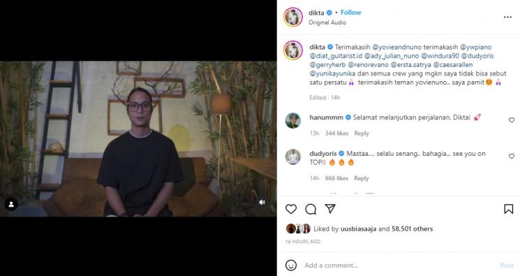 Dikta hengkang dari Yovie and Nuno. (Instagram/dikta)