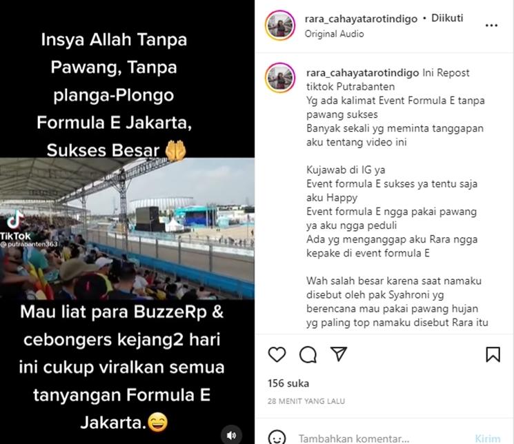 Rara Istiati Pawang Hujan komentari Formula E. (Instagram/rara_cahayatarotindigo)