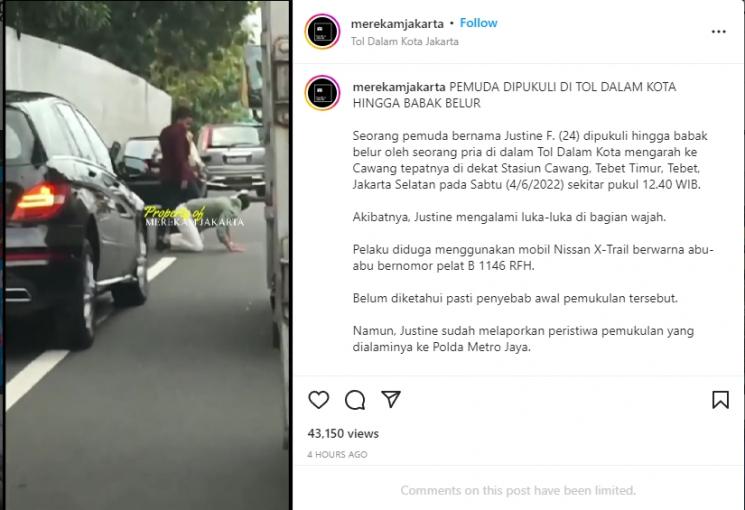 Adik Verlita Evelyn Dipukuli. (Instagram)
