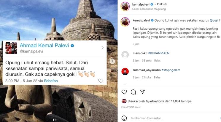 Kemal Palevi sentil kenaikan tiket masuk Borobudur. (Instagram/@kemalpalevi)
