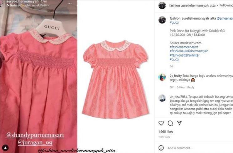 Harga baju Ameena dari Bos MS Glow. (Instagram/@fashion_aureliehermansyah_atta)