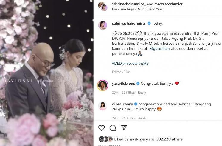 Deddy Corbuzier dan Sabrina Chairunnisa (instagram)