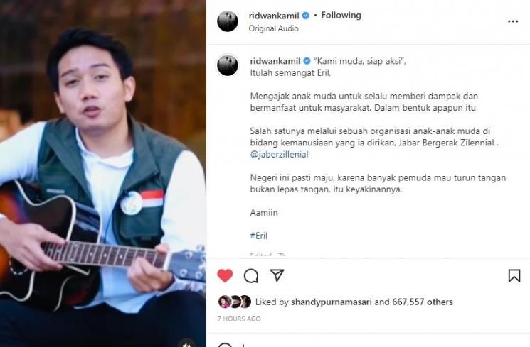 Ridwan Kamil unggah video Eril. (Instagram/ridwankamil)
