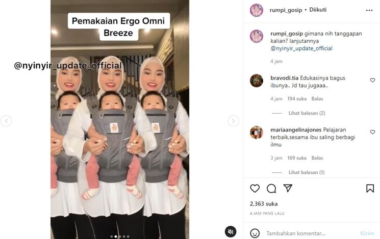Gendongan Aurel Hermansyah Tuai Kritik. (Instagram/rumpi_gosip)