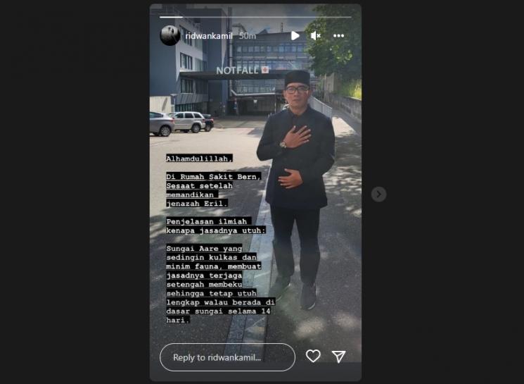 Ridwan Kamil Beri Penjelasan Ilmiah soal Jasad Eril Ditemukan dalam Keadaan Utuh. (Instagram/ridwankamil)