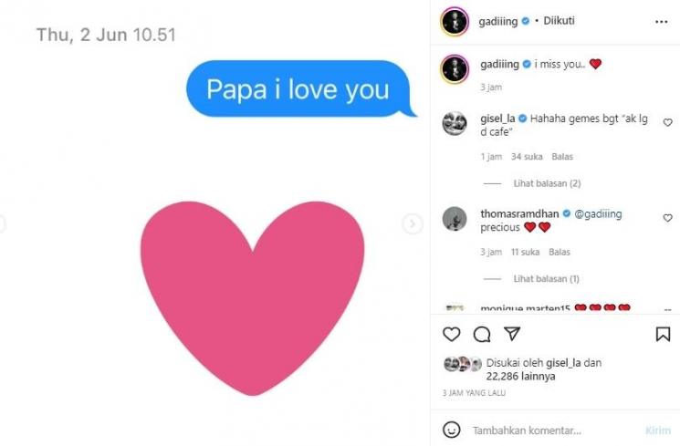 Gading Marten ungkap isi chat dengan Gempi. (Instagram/@gadiiing)