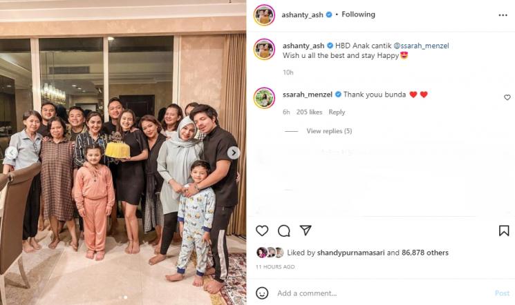 Ashanty dan keluarga rayakan ulang tahun Sarah Menzel. (Instagram/ashanty_ash)