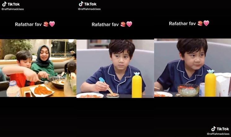 Video Rafathar lagi makan viral di TikTok. (TikTok/@raffiahmadclass)