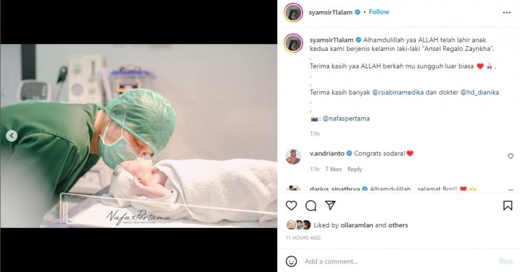 Bunga Jelitha dan Syamsir Alam dikaruniai anak kedua. [Instagram/nafaspertama/syamsir11alam]