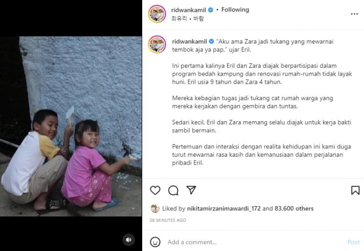 Ridwan Kamil ungkap potret masa kecil Eril dan Zara. (Instagram/ridwankamil)