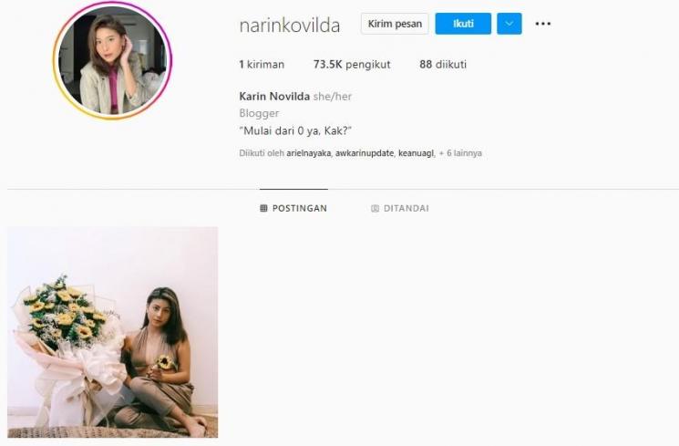 Akun Instagram baru milik Awkarin. (Instagram/@narinkovilda)