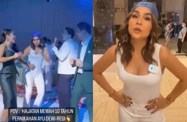 Gaya artis di pesta anniversary Ayu Dewi dan suami (Instagram/@melaney_ricardo)