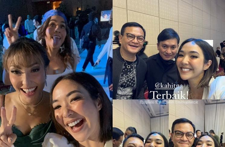 Gaya artis di pesta anniversary Ayu Dewi dan suami (Instagram/@gisel_la)