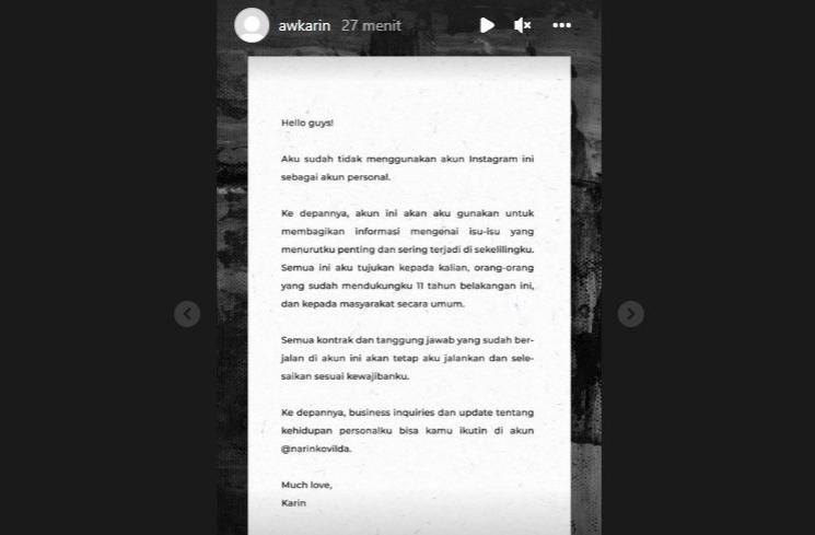 Awkarin klarifikasi tak jadi meninggalkan akun Instagram lama. (Instagram/@awkarin)