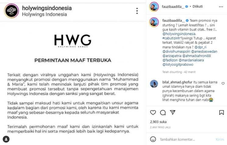 Fauzi Baadila Kritik Tim Kreatif Holywings. (Instagram/fauzibaadilla__)