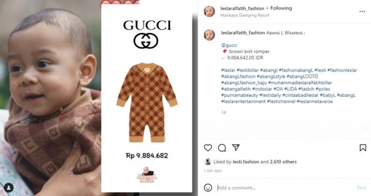 Anak Lesti Kejora dan Rizky Billar, baby Leslar pakai outfit mewah. (Instagram/leslaralfatih_fashion)