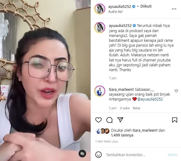 Ayu Aulia ngomel-ngomel diduga sindir Tiara Marleen. (Instagram/@ayuaulia5252)