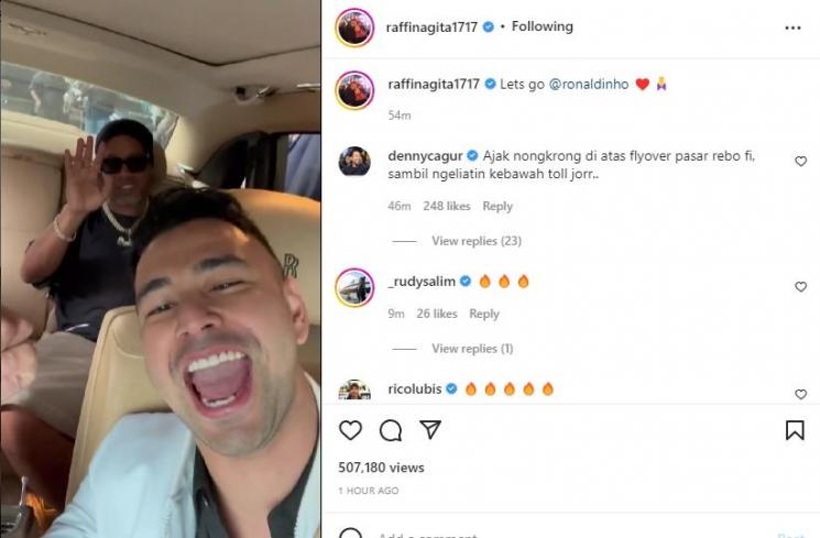 Raffi Ahmad jemput Ronaldinho. (Instagram/raffinagita1717)