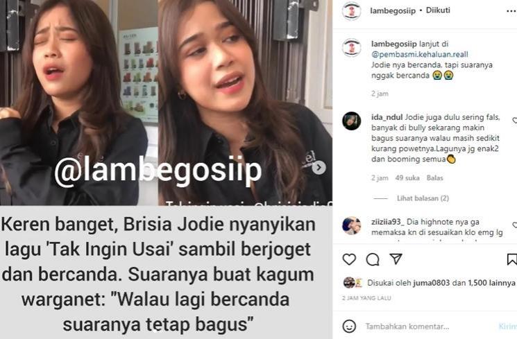 Brisia Jodie mulus nyanyikan lagu Tak Ingin Usai. (Instagram/@lambegosiip)