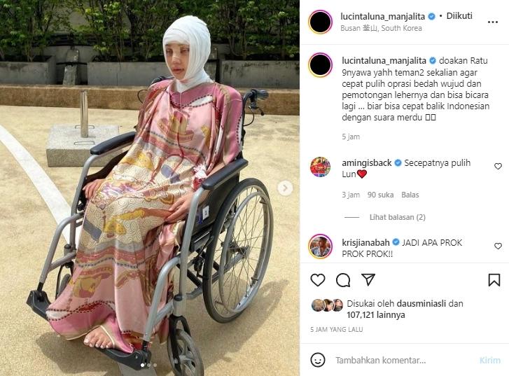 Kondisi terbaru Lucinta Luna usai operasi. (Instagram/lucintaluna_manjalita)