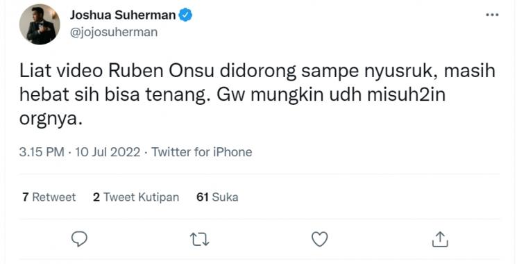 Cuitan Terbaru Joshua Suherman Terkait Video Viral Ruben Onsu [Twitter/@jojosuherman]