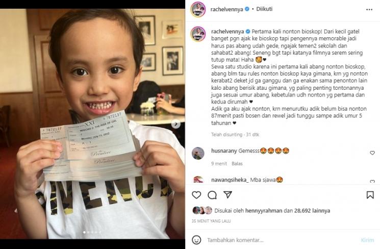 Rachel Vennya sewa satu studio bioskop buat Xabiru. (Instagram/@rachelvennya)