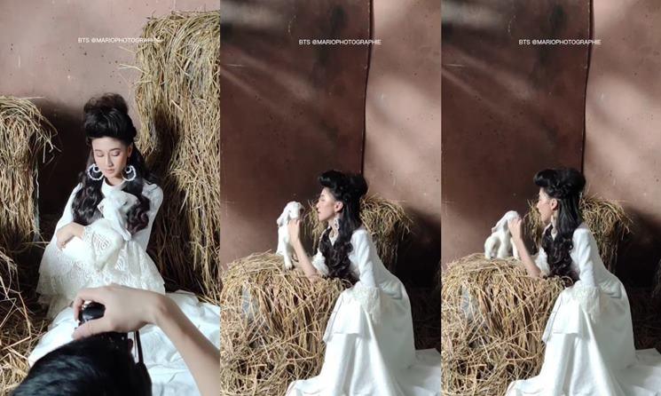 Momen Keisya Levronka pemotretan bareng kambing. (Instagram/@mariophotographie)
