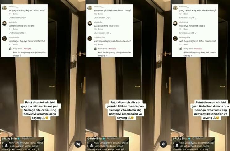 Rizky Billar pamer aksi Lesti Kejora nyanyi di kamar mandi. (Instagram/@tante.rempong.official)