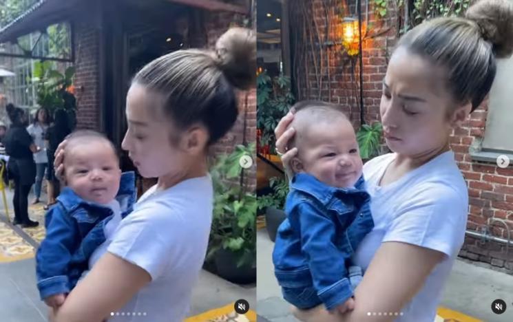 Nikita Willy gendong baby Izz. (Instagram/yorafebrina)