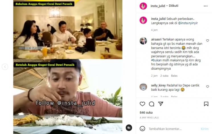 Angga Wijaya Diduga Makan Lebih Lahap Pasca Gugat Cerai Dewi Perssik. (Instagram/insta_julid)