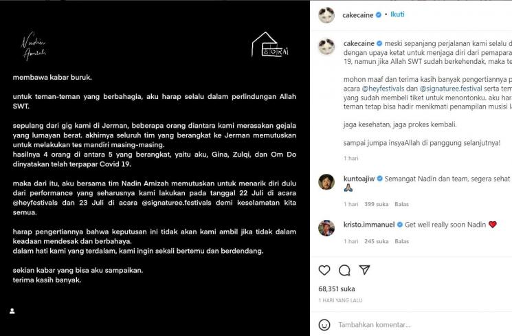 Unggahan Nadin Amizah [Instagram/@cakecaine]