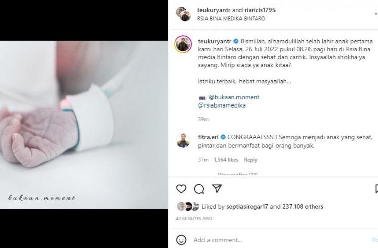 Ria Ricis melahirkan. (Instagram/riaricis1795)