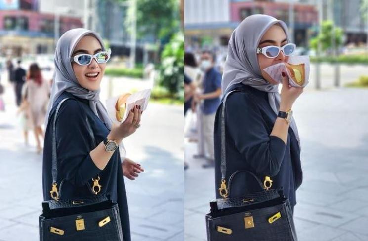 Momen Syahrini jajan es krim di Singapura. (Instagram/@PrincesSyahrini)