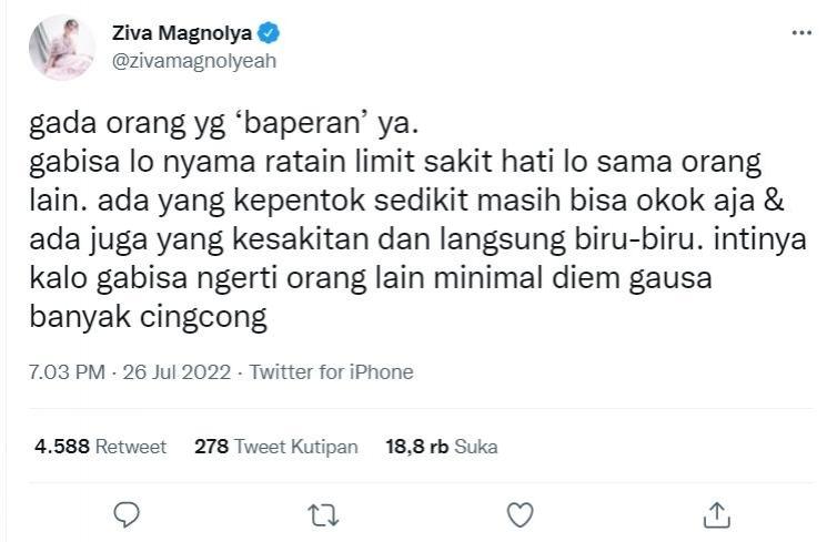 Cuitan Ziva Magnolya (Twitter/@zivamagnolyeah)