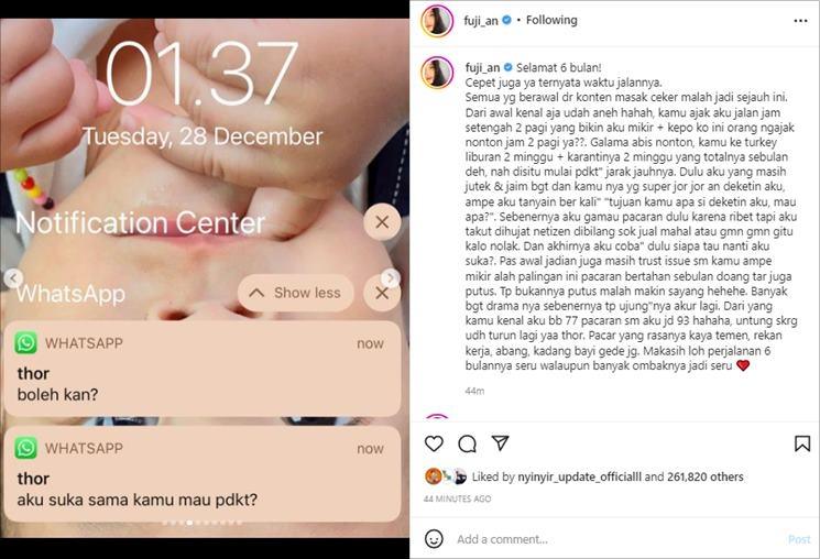 Fuji rayakan 6 bulan jadian dengan Thariq Halilintar. (Instagram/@fuji_an)