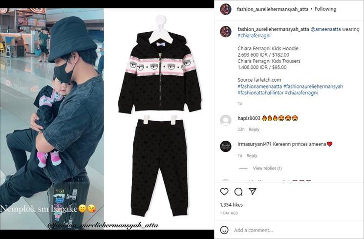 OOTD Ameena saat menemani Atta Halilintar kerja di Bali. (Instagram/@fashion_aureliehermansyah_atta)