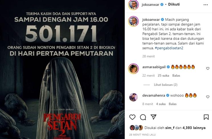 Jumlah penonton Pengabdi Setan 2 Communion. (Instagram/@jokoanwar)