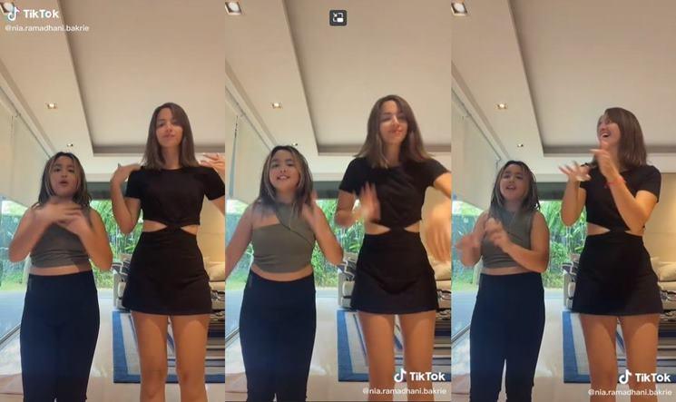 Momen Nia Ramadhani joget bareng Mikhayla. (TikTok/@nia.ramadhani.bakrie)